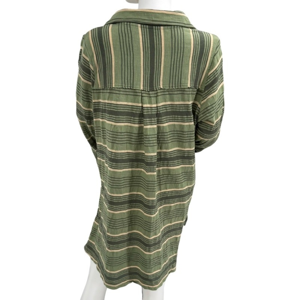 FREE PEOPLE BEACH Breaker Medium Top Green Striped V-Neck High Low Boho Vacation - Picture 8 of 16